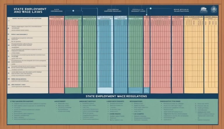 Chart of state employment and wage laws with various columns and data