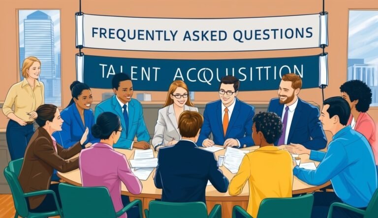 Diverse group of people at a table discussing talent acquisition