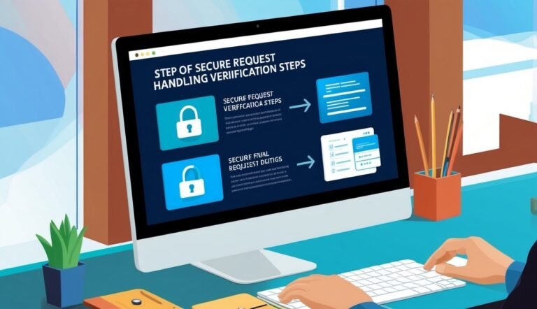 Computer screen showing secure request verification steps with lock icons