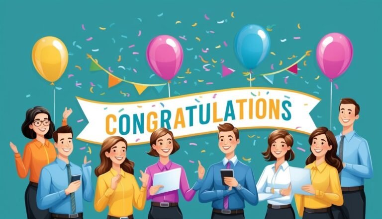 Group of people celebrating with balloons and a "Congratulations" banner