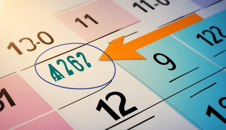 Calendar with "A262" circled, orange arrow pointing, and other dates visible