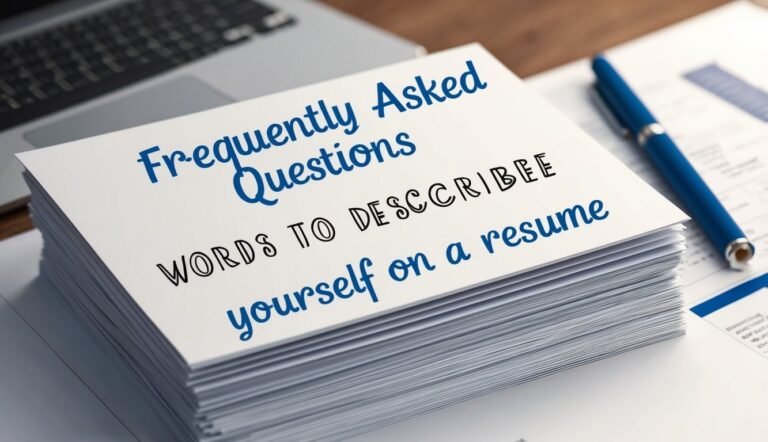 Stack of papers with "Words to Describe Yourself on a Resume"